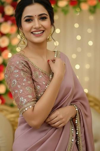 Onion satin saree embroidery saree with embroidery unstitched blouse piece
