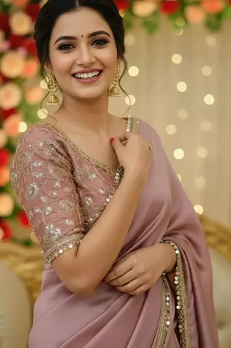 Onion satin saree embroidery saree with embroidery unstitched blouse piece