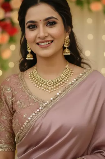 Onion satin saree embroidery saree with embroidery unstitched blouse piece