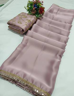 Onion satin saree embroidery saree with embroidery unstitched blouse piece 4