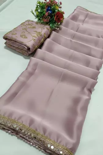 Onion satin saree embroidery saree with embroidery unstitched blouse piece