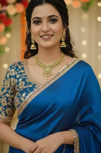 Morpich satin saree embroidery saree with embroidery unstitched blouse piece