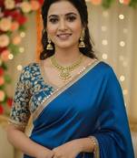 Morpich satin saree embroidery saree with embroidery unstitched blouse piece