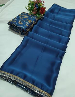 Morpich satin saree embroidery saree with embroidery unstitched blouse piece 3