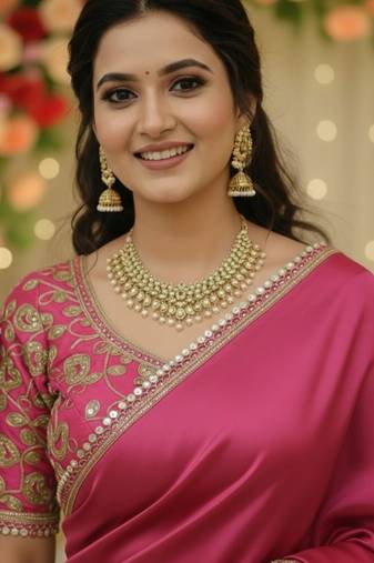 Pink soft  japan satin saree embroidery work designer party wear saree with embroidery unstitched blouse piece
