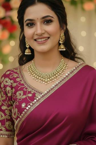 Wine satin saree embroidery saree with embroidery unstitched blouse piece