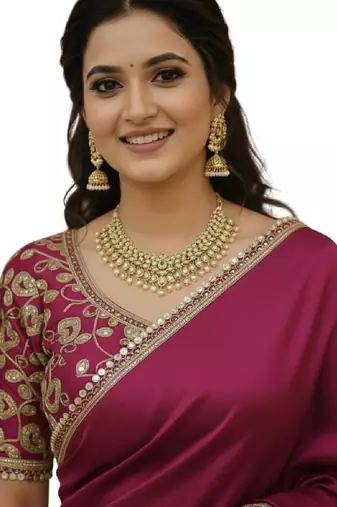 Wine satin saree embroidery saree with embroidery unstitched blouse piece