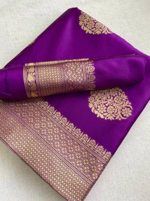 Puple silk blend banarasi saree with unstitched blouse piece 5