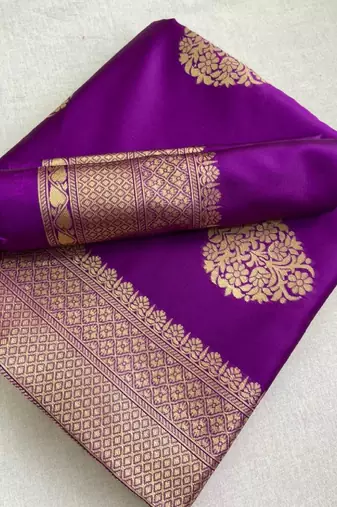 Puple silk blend banarasi saree with unstitched blouse piece