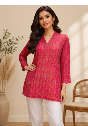 PINK Rayon DIGITAL PRINTED KURTI  1