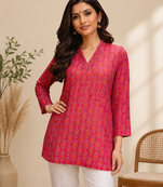 PINK  REYON WITH DIGITAL PRINTED STYLISH WEAR KURTI 