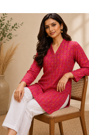 PINK Rayon DIGITAL PRINTED KURTI  4
