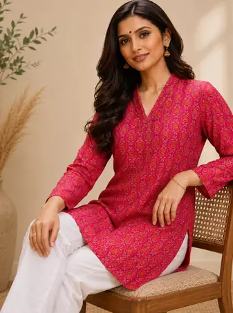 PINK Rayon DIGITAL PRINTED KURTI 