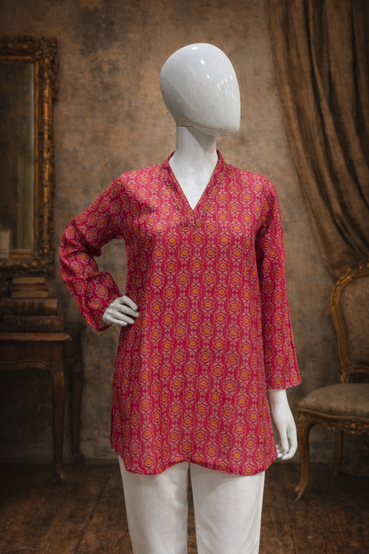 PINK  REYON WITH DIGITAL PRINTED STYLISH WEAR KURTI 