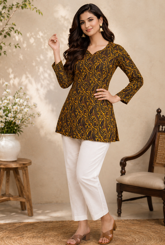 YELLOW Rayon DIGITAL PRINTED KURTI 
