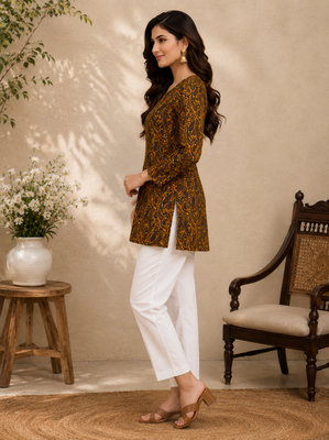 YELLOW Rayon DIGITAL PRINTED KURTI  2