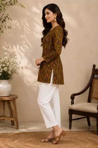 YELLOW Rayon DIGITAL PRINTED KURTI 