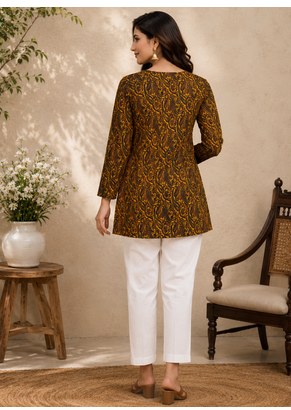 YELLOW Rayon DIGITAL PRINTED KURTI  3