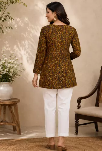 YELLOW Rayon DIGITAL PRINTED KURTI 