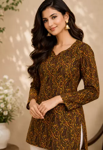 YELLOW Rayon DIGITAL PRINTED KURTI 