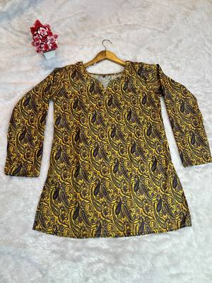 YELLOW Rayon DIGITAL PRINTED KURTI  5