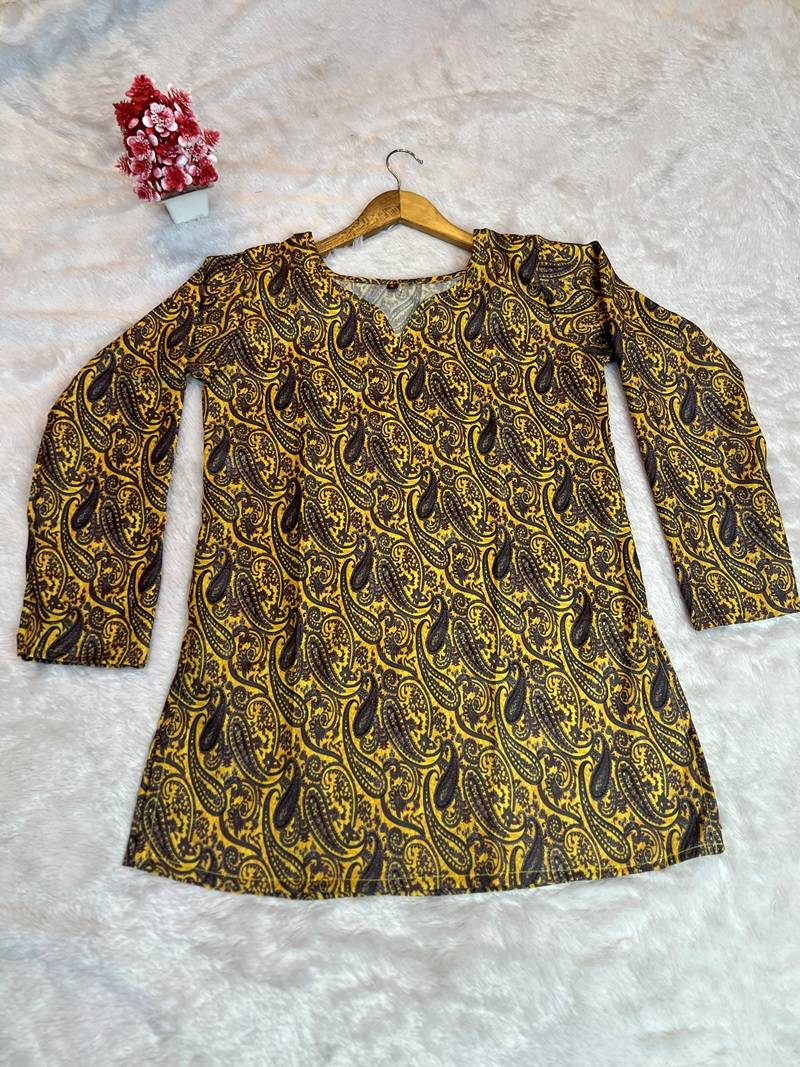 YELLOW  REYON WITH DIGITAL PRINTED STYLISH WEAR KURTI 