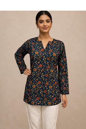 TEAL BLUE Rayon DIGITAL PRINTED KURTI  1