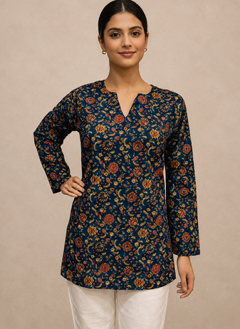 TEAL BLUE Rayon DIGITAL PRINTED KURTI 