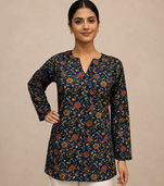 TEAL BLUE  REYON WITH DIGITAL PRINTED STYLISH WEAR KURTI 