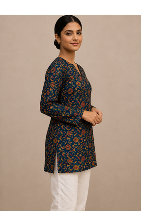TEAL BLUE Rayon DIGITAL PRINTED KURTI  2