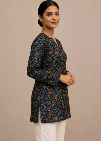 TEAL BLUE Rayon DIGITAL PRINTED KURTI 
