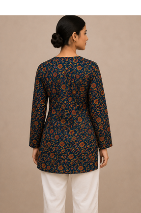 TEAL BLUE Rayon DIGITAL PRINTED KURTI  3