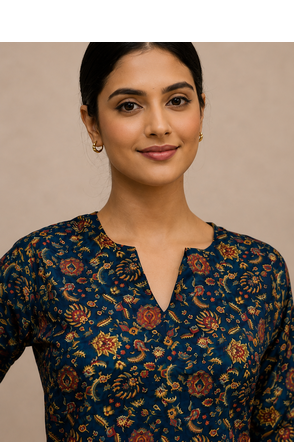 TEAL BLUE Rayon DIGITAL PRINTED KURTI  4
