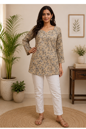 CREAM Rayon DIGITAL PRINTED KURTI  1