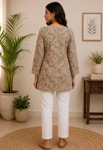 CREAM Rayon DIGITAL PRINTED KURTI 