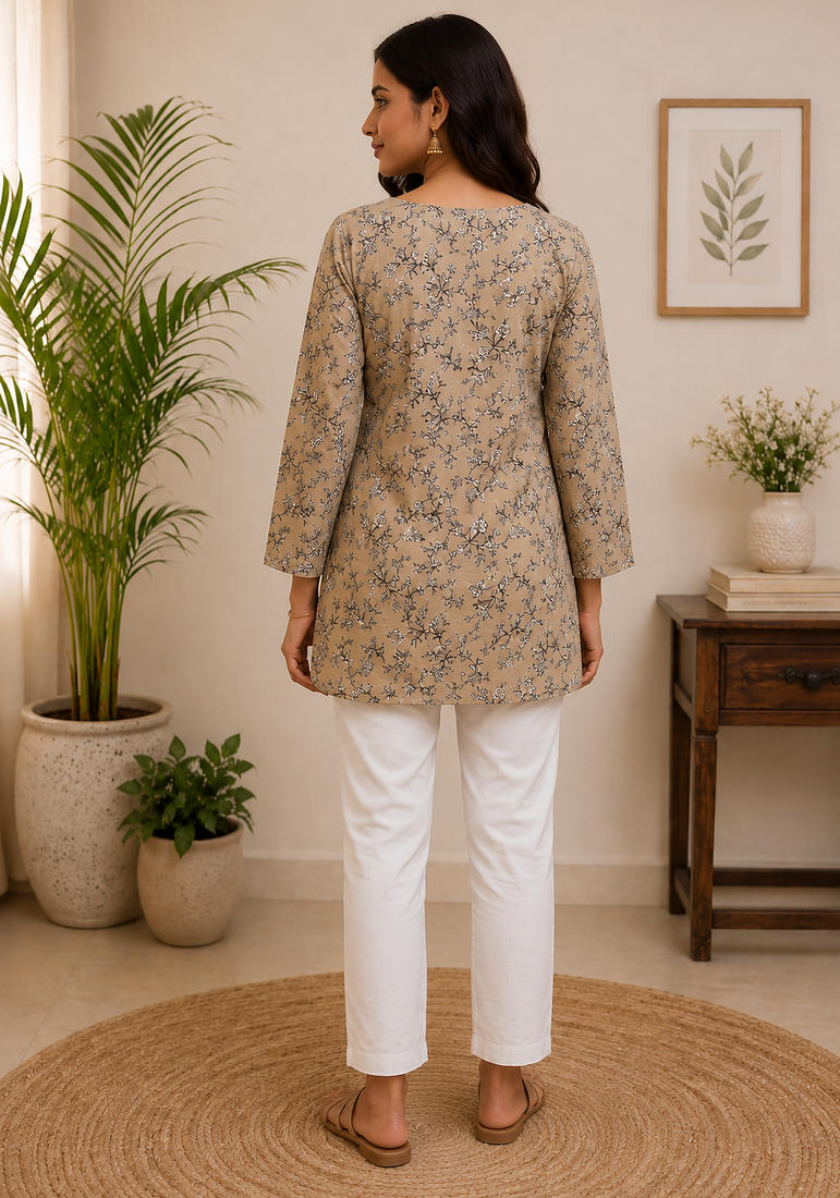 CREAM  REYON WITH DIGITAL PRINTED STYLISH WEAR KURTI 