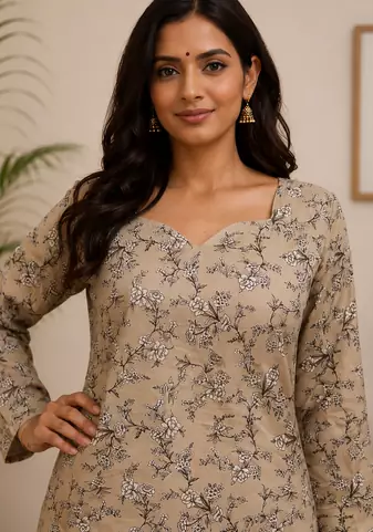 CREAM Rayon DIGITAL PRINTED KURTI 