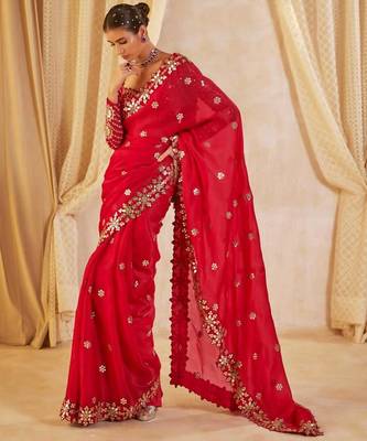  faux georgette saree with 5mm sequence work & stitched embroidered blouse 1