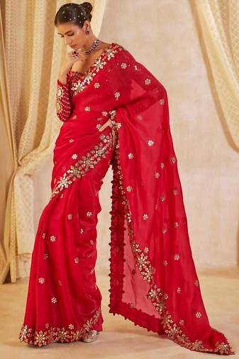 Heavy faux georgette saree with 5mm sequence work & stitched embroidered blouse