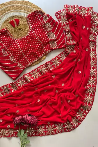  faux georgette saree with 5mm sequence work & stitched embroidered blouse