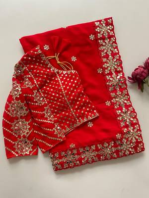  faux georgette saree with 5mm sequence work & stitched embroidered blouse 3