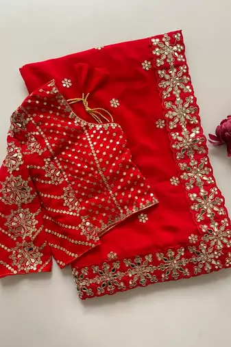  faux georgette saree with 5mm sequence work & stitched embroidered blouse