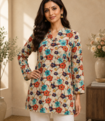 MULTICOLOR  REYON WITH DIGITAL PRINTED STYLISH WEAR KURTI 