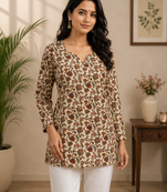 CREAM Rayon DIGITAL PRINTED KURTI 
