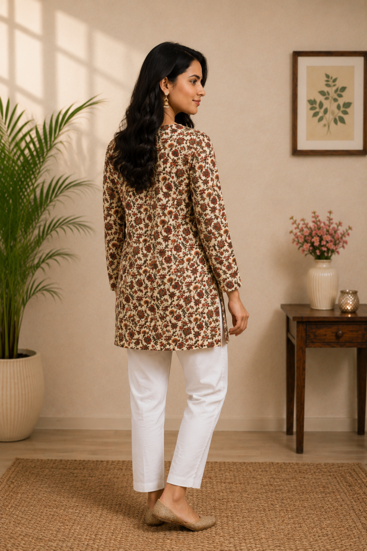 CREAM Rayon DIGITAL PRINTED KURTI 