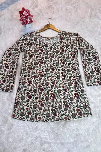 CREAM Rayon DIGITAL PRINTED KURTI 