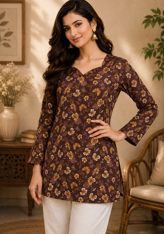 MAROON Rayon DIGITAL PRINTED KURTI 