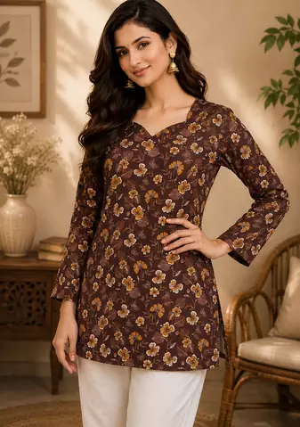 MAROON  REYON WITH DIGITAL PRINTED STYLISH WEAR KURTI 