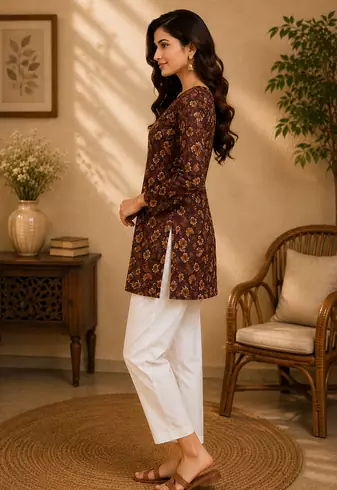 MAROON Rayon DIGITAL PRINTED KURTI 