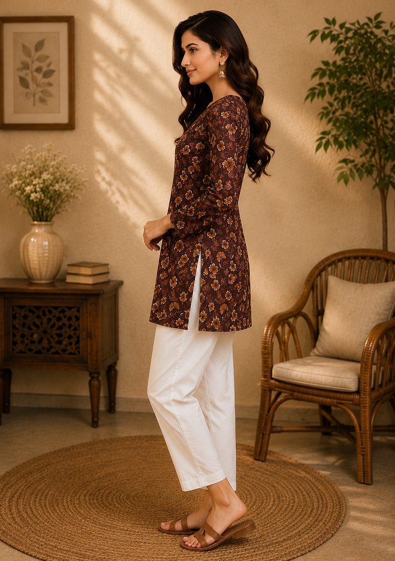MAROON  REYON WITH DIGITAL PRINTED STYLISH WEAR KURTI 